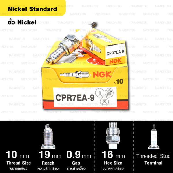 หัวเทียน NGK รุ่น NICKEL STANDARD ขั้ว NICKEL【 CPR7EA-9 】 Click 110i,125i,150i / Airblade-i / PCX / Bolt / SCR950 / Shooter / NEX / LET'S / Smash 115i / Vulcan 900