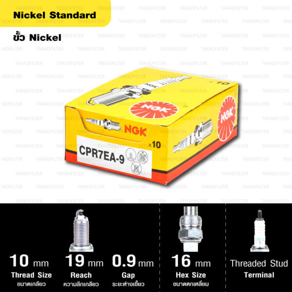 หัวเทียน NGK รุ่น NICKEL STANDARD ขั้ว NICKEL【 CPR7EA-9 】 Click 110i,125i,150i / Airblade-i / PCX / Bolt / SCR950 / Shooter / NEX / LET'S / Smash 115i / Vulcan 900