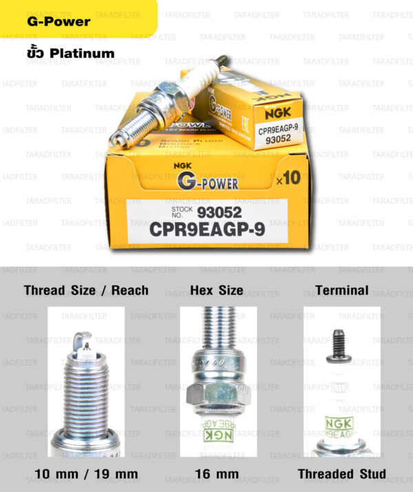 หัวเทียน NGK รุ่น G-POWER ขั้ว Platinum【 CPR9EAGP-9 】 ใช้สำหรับ Honda CB150R (2018-), CBR150R (2019-) / Yamaha Tracer 900 (2018-2020), YZF 450F (2018), XSR 900 (2016)