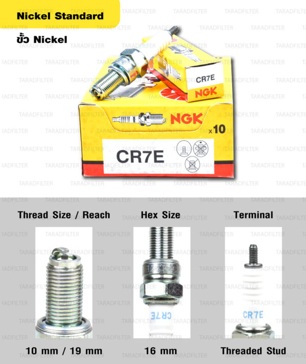 หัวเทียน NGK รุ่น NICKEL STANDARD ขั้ว NICKEL【 CR7E 】 Mio 125i, 125RR, 125iMX / T-MAX / XP500 / Burgman200