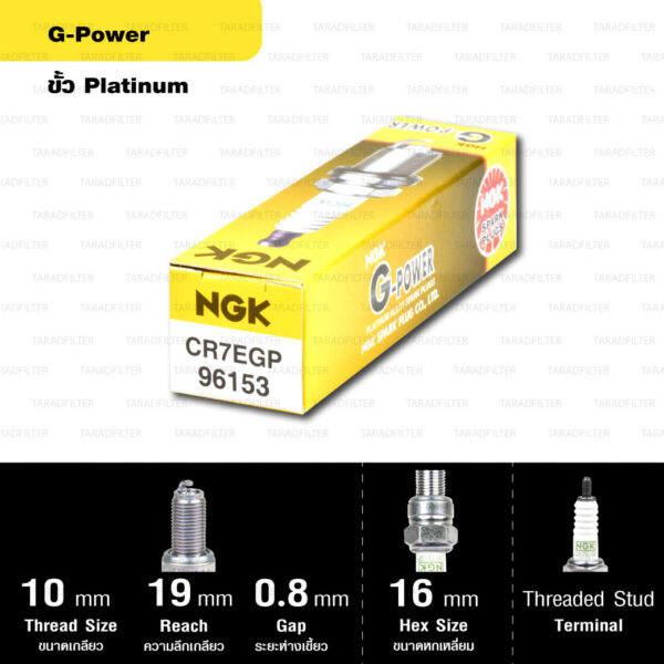 หัวเทียน NGK รุ่น G-POWER ขั้ว Platinum【 CR7EGP 】Yamaha Mio 125 (2010-2012) / Nouvo Elegance (2008-2011) / T-MAX (2017) / Burgman 200 (2017)