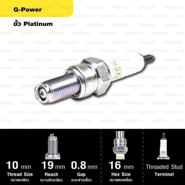 หัวเทียน NGK รุ่น G-POWER ขั้ว Platinum【 CR7EGP 】Yamaha Mio 125 (2010-2012) / Nouvo Elegance (2008-2011) / T-MAX (2017) / Burgman 200 (2017)