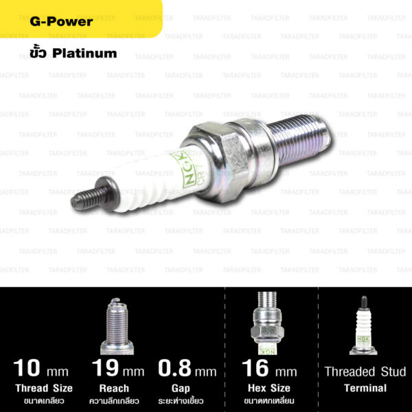 หัวเทียน NGK รุ่น G-POWER ขั้ว Platinum【 CR7EGP 】Yamaha Mio 125 (2010-2012) / Nouvo Elegance (2008-2011) / T-MAX (2017) / Burgman 200 (2017)