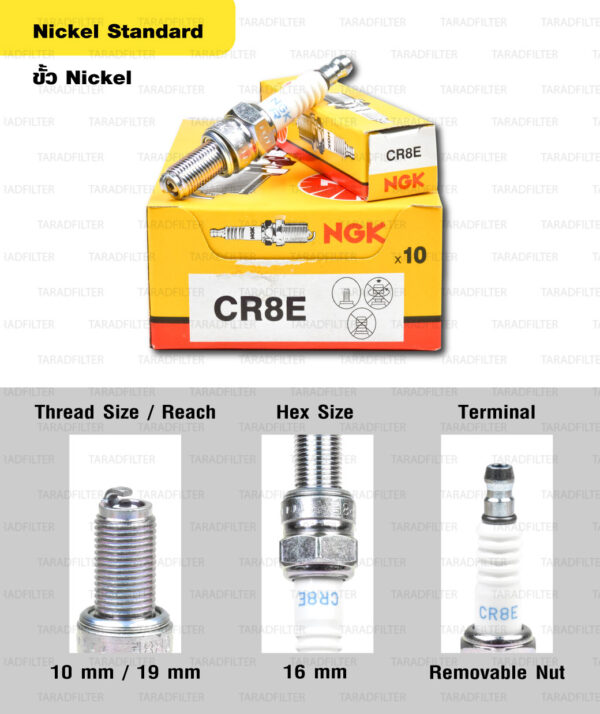 หัวเทียน NGK รุ่น NICKEL STANDARD ขั้ว NICKEL【 CR8E 】