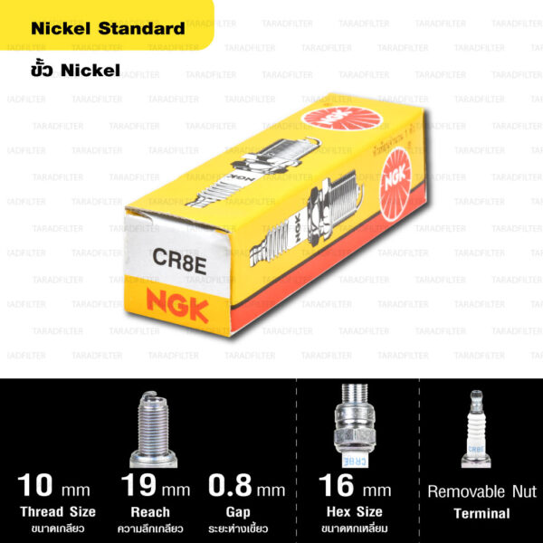 หัวเทียน NGK รุ่น NICKEL STANDARD ขั้ว NICKEL【 CR8E 】