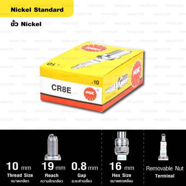 หัวเทียน NGK รุ่น NICKEL STANDARD ขั้ว NICKEL【 CR8E 】