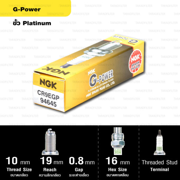 หัวเทียน NGK รุ่น G-POWER ขั้ว Platinum【 CR9EGP 】Yamaha M-SLAZ (2016-2018) / YZF-R15 (2014-2016)