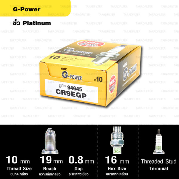 หัวเทียน NGK รุ่น G-POWER ขั้ว Platinum【 CR9EGP 】Yamaha M-SLAZ (2016-2018) / YZF-R15 (2014-2016)