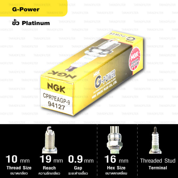 หัวเทียน NGK รุ่น G-POWER ขั้ว Platinum【 CPR7EAGP-9 】ใช้สำหรับ Honda Click-i / Airblade-i / Scoopy-i ปี 2021-2023