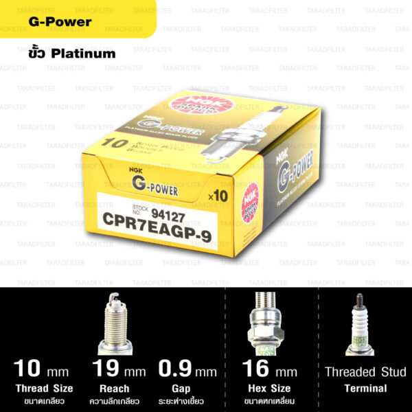 หัวเทียน NGK รุ่น G-POWER ขั้ว Platinum【 CPR7EAGP-9 】ใช้สำหรับ Honda Click-i / Airblade-i / Scoopy-i ปี 2021-2023