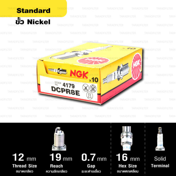 NGK หัวเทียนขั้ว NICKEL DCPR8E (แบบตูดถอดไม่ได้) ใช้สำหรับรถยนต์ มอเตอร์ไซค์ Ducati M795 M796