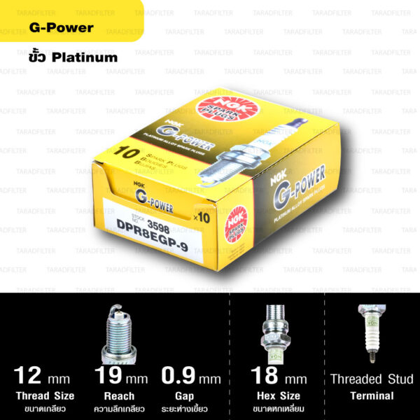 หัวเทียน NGK รุ่น G-POWER ขั้ว Platinum【 DPR8EGP-9 】ใช้สำหรับ Honda PHANTOM200