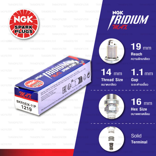 [BKR5EIX-11P] หัวเทียน NGK Iridium Max ใช้สำหรับ Toyota Corolla, Vios, Mazda 323 [ จำนวน 1 หัว ]