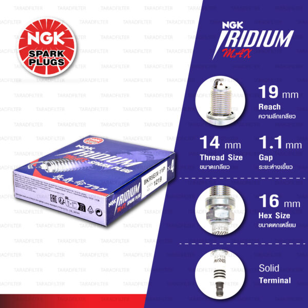 [BKR5EIX-11P] หัวเทียน NGK Iridium Max ใช้สำหรับ Toyota Corolla, Vios, Mazda 323 [ จำนวน 1 หัว ]