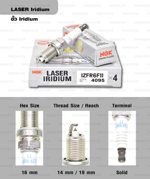 NGK หัวเทียน LASER IRIDIUM IZFR6F-11 ใช้สำหรับ Kawasaki Vulcan VN2000 , Jeep Grand Cherokee '99-'04 , Chevrolet Aveo '09-'11 (1 หัว)