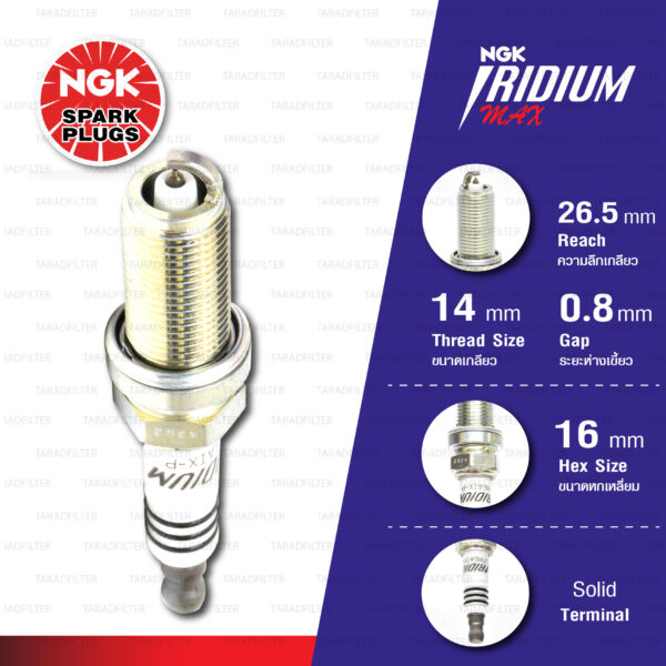 [LFR6AIX-P] หัวเทียน NGK Iridium Max ใช้สำหรับ Toyota Fortuner, Vigo, Commuter 2TRFE, Innova 1TRFE (1 หัว)