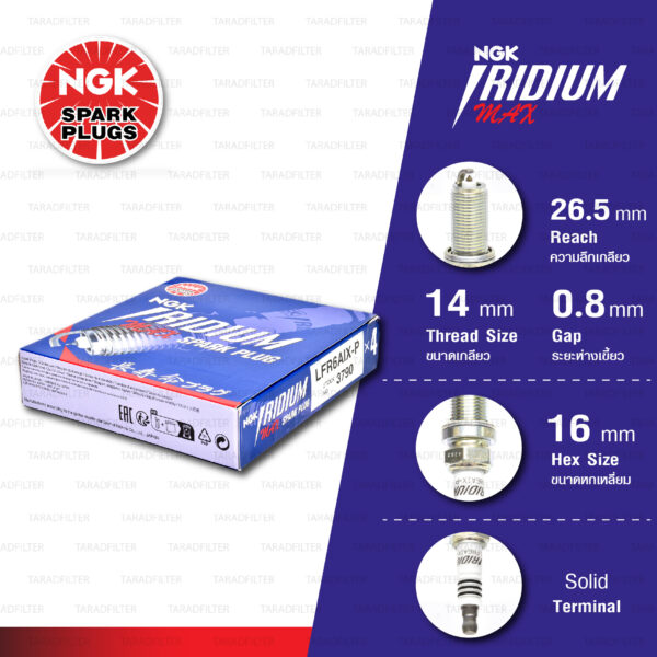 [LFR6AIX-P] หัวเทียน NGK Iridium Max ใช้สำหรับ Toyota Fortuner, Vigo, Commuter 2TRFE, Innova 1TRFE (1 หัว)