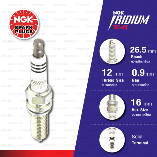 [ LKR7BIX-P ] หัวเทียน NGK Iridium Max ใช้สำหรับ Honda Accord K24Z2 , Civic FB , FC 1.8, FK 1.8, HR-V, Accord G9 2.0 *ระยะเขี้ยวน้อยกว่าของเดิมติดรถ (1 หัว)