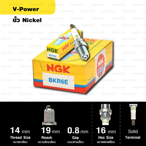 หัวเทียน NGK รุ่น V-POWER ขั้ว NICKEL【 BKR6E 】- Made in Japan