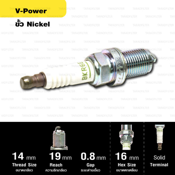 หัวเทียน NGK รุ่น V-POWER ขั้ว NICKEL【 BKR6E 】- Made in Japan