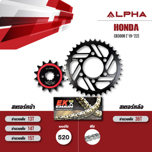 ALPHA SPROCKET ชุดโซ่สเตอร์ โซ่ EK SRO6 สีเหล็ก เปลี่ยน HONDA CB300R ('19-'22) [14/36]