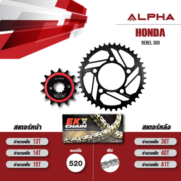 ALPHA SPROCKET ชุดโซ่สเตอร์ โซ่ EK SRO6 สีเหล็ก เปลี่ยน HONDA Rebel300 / CMX300 [14/36]