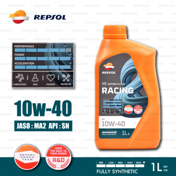 REPSOL RACING 4T FULLY Synthetic 4T [10W-40] Motorcycle Oil น้ำมันเครื่อง มอเตอร์ไซค์ สังเคราะห์แท้ 100% บรรจุ 1 ลิตร