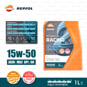 REPSOL RACING 4T FULLY Synthetic 4T [15W-50] Motorcycle Oil น้ำมันเครื่อง มอเตอร์ไซค์ สังเคราะห์แท้ 100% บรรจุ 1 ลิตร