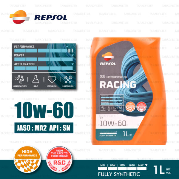 REPSOL RACING 4T FULLY Synthetic 4T [10W-60] Motorcycle Oil น้ำมันเครื่อง มอเตอร์ไซค์ สังเคราะห์แท้ 100% บรรจุ 1 ลิตร