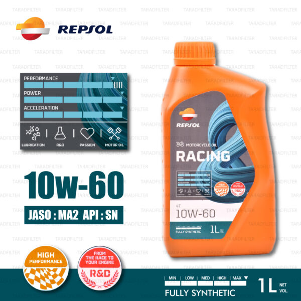 REPSOL RACING 4T FULLY Synthetic 4T [10W-60] Motorcycle Oil น้ำมันเครื่อง มอเตอร์ไซค์ สังเคราะห์แท้ 100% บรรจุ 1 ลิตร