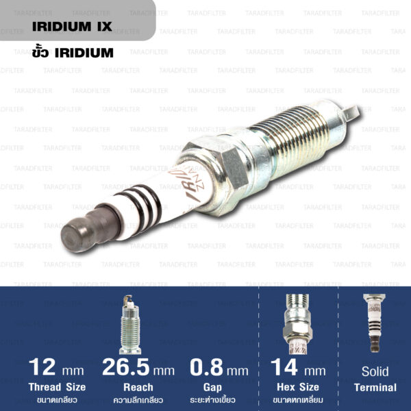 หัวเทียน NGK รุ่น Iridium IX [ ZNAR7AIX ] ใช้สำหรับ Ford Mustang ปี 2009-2010