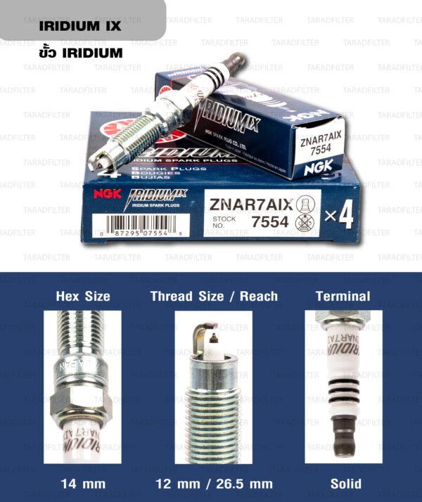 หัวเทียน NGK รุ่น Iridium IX [ ZNAR7AIX ] ใช้สำหรับ Ford Mustang ปี 2009-2010