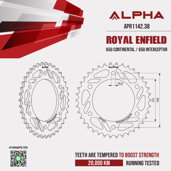 ALPHA สเตอร์หลัง 38 ฟัน Royal Enfield รุ่น 650 Continental / 650 Interceptor (525) [ APR1142.38 ]