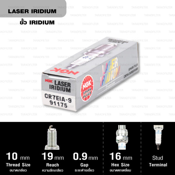 NGK หัวเทียน LASER IRIDIUM 【 CR7EIA-9 】ใช้สำหรับ Yamaha Mio 125i, 125RR, 125iMX, T-MAX, XP500 / Suzuki Burgman200