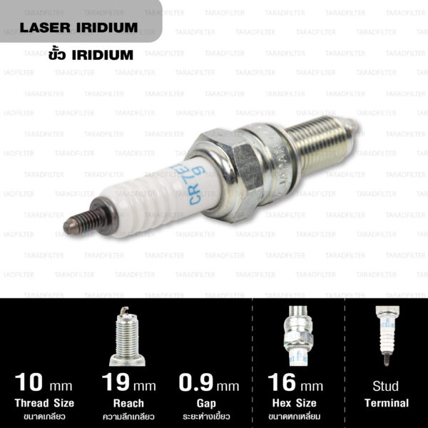 NGK หัวเทียน LASER IRIDIUM 【 CR7EIA-9 】ใช้สำหรับ Yamaha Mio 125i, 125RR, 125iMX, T-MAX, XP500 / Suzuki Burgman200