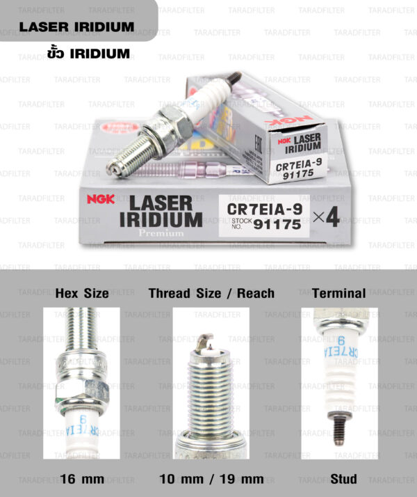 NGK หัวเทียน LASER IRIDIUM 【 CR7EIA-9 】ใช้สำหรับ Yamaha Mio 125i, 125RR, 125iMX, T-MAX, XP500 / Suzuki Burgman200